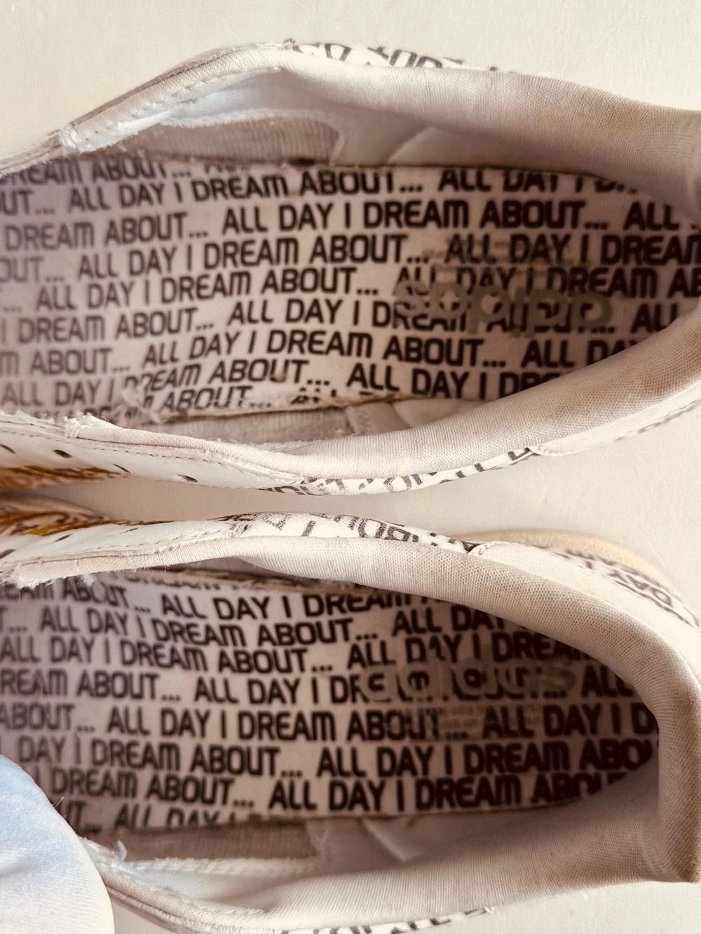 Adidas Men’s White & Gold Shell-Toe Sneakers, special Edition, All day I dream a